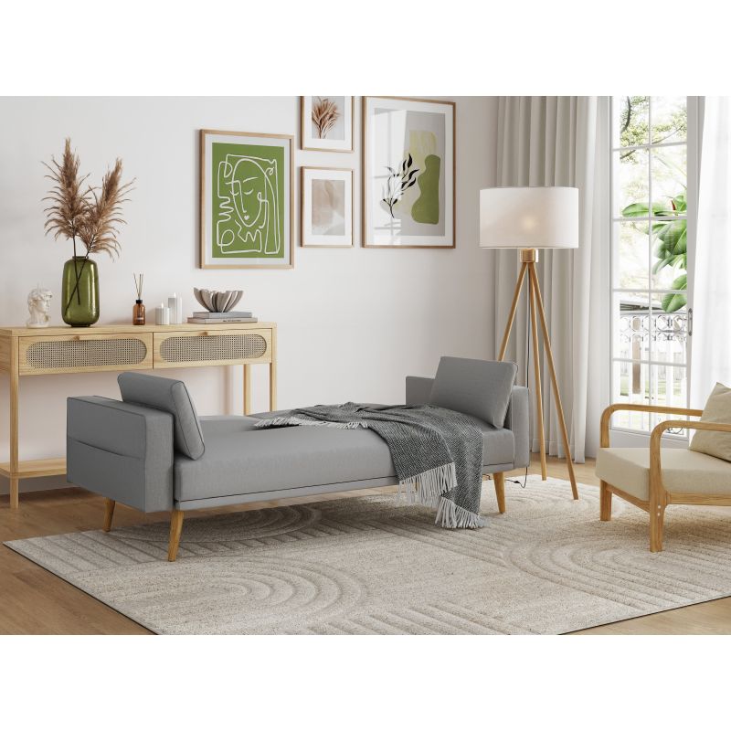Canapé droit 3 places scandinave convertible en tissu - Gris clair