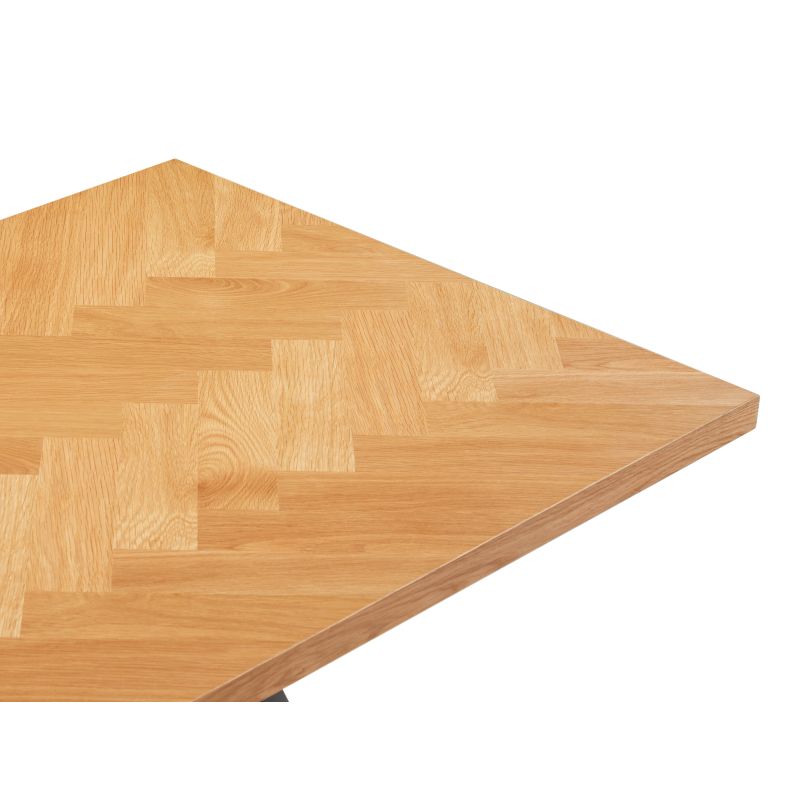 Table à manger 200cm avec plateau chevron finition chêne et pieds métal noir - Bois