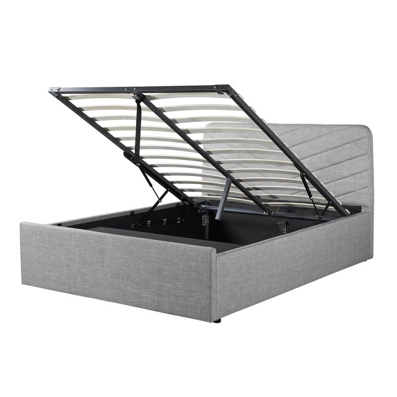 Cadre de lit avec tête de lit et sommier à lattes en tissu - Gris