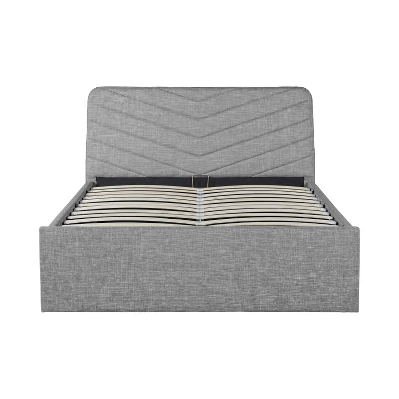 Cadre de lit avec tête de lit et sommier à lattes en tissu - Gris