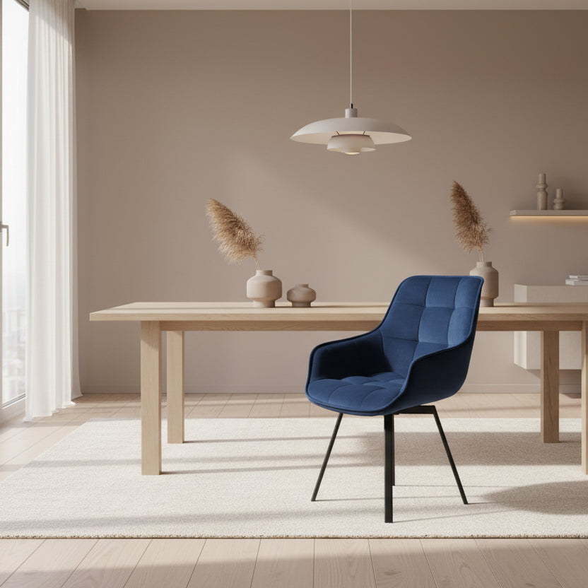 Chaise repas pivotante Kana velours bleu