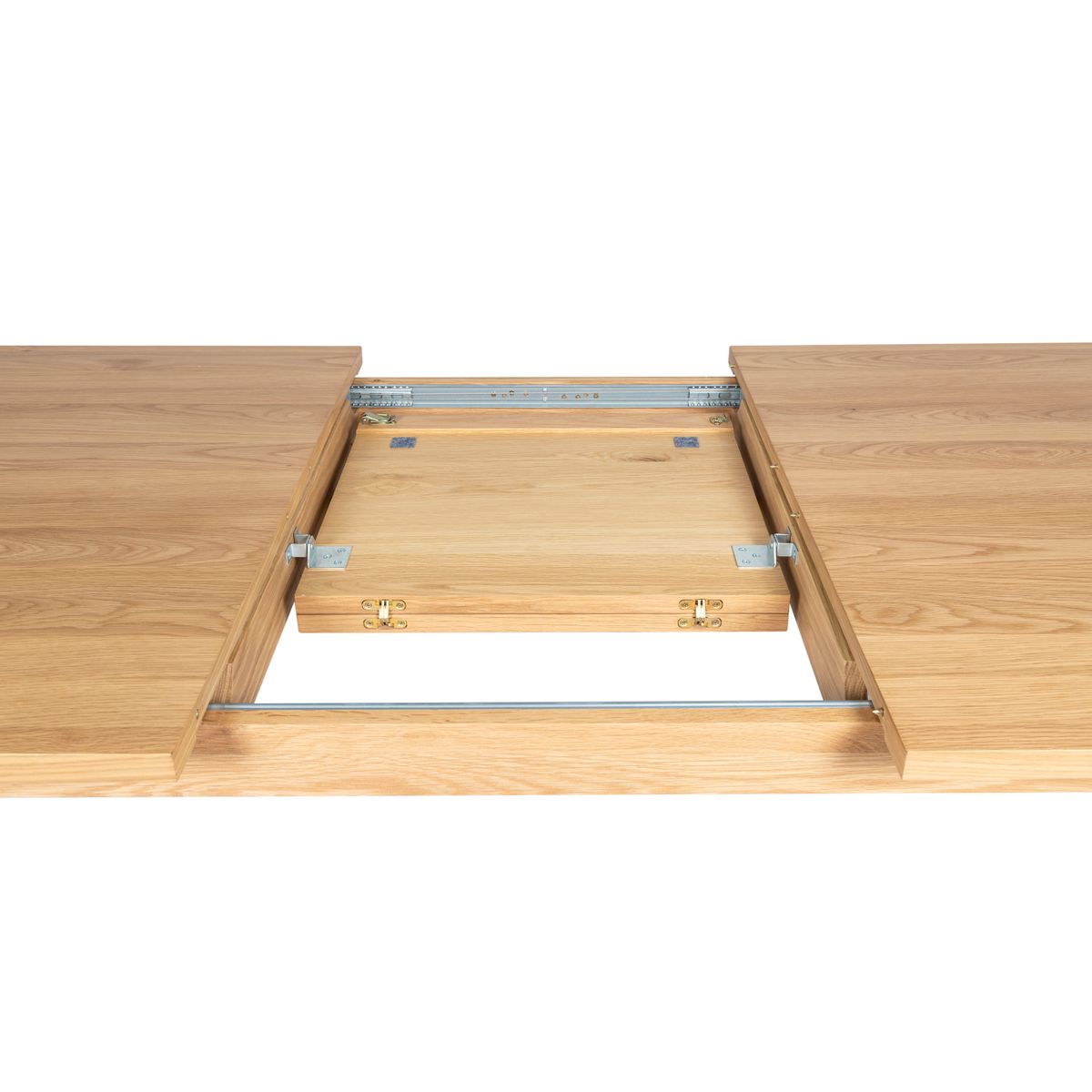 Table repas 180cm en placage chêne avec allonge intégrée 50cm