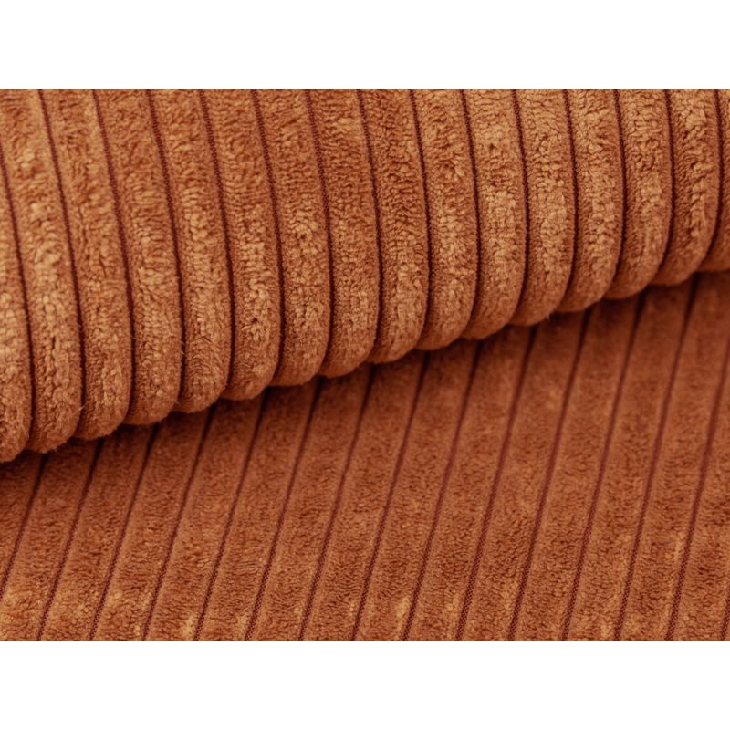 Canapé d'angle convertible avec coffre, 2 poufs et étagère en velours côtelé - Terracotta