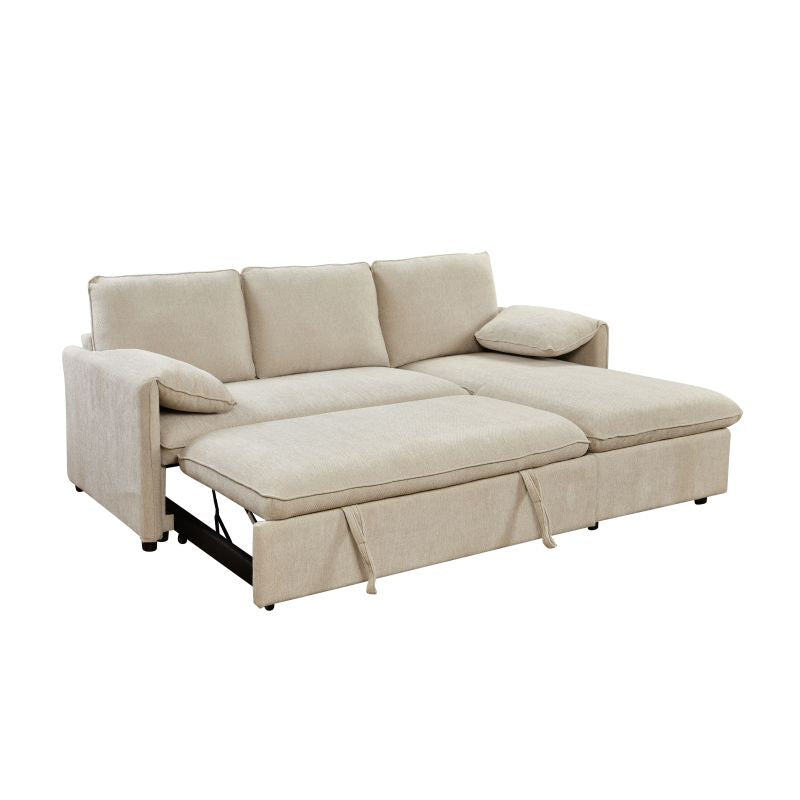 Canapé d'angle réversible convertible en tissu - Beige