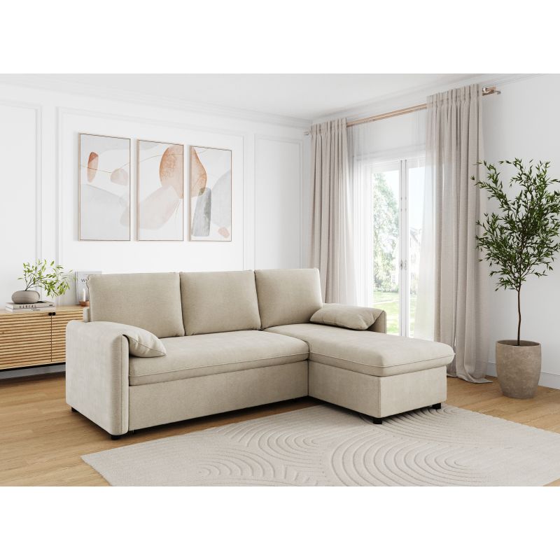 Canapé d'angle réversible convertible en tissu - Beige