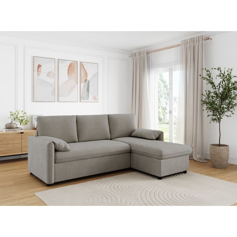 Canapé d'angle réversible convertible en tissu - Gris