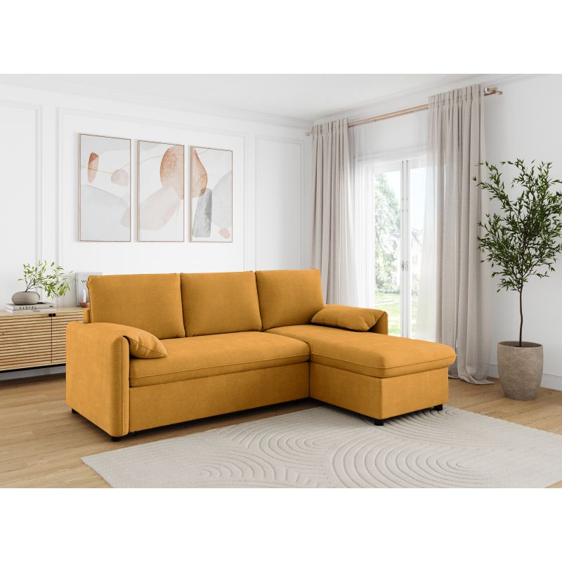 Canapé d'angle réversible convertible en tissu - Jaune