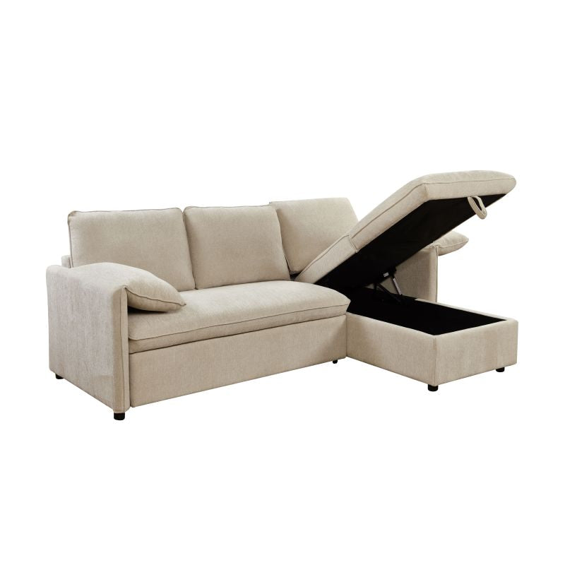 Canapé d'angle réversible convertible en tissu - Beige