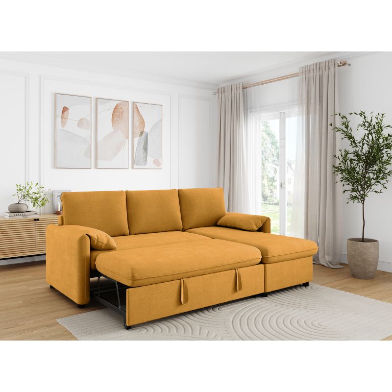 Canapé d'angle réversible convertible en tissu - Jaune