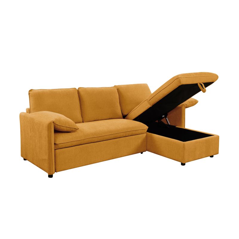 Canapé d'angle réversible convertible en tissu - Jaune