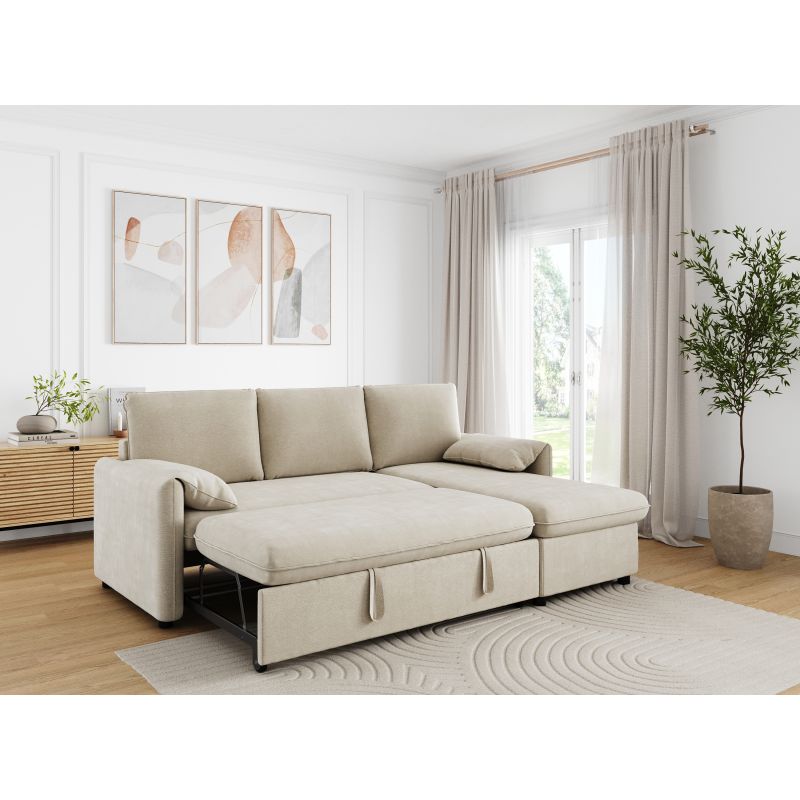 Canapé d'angle réversible convertible en tissu - Beige