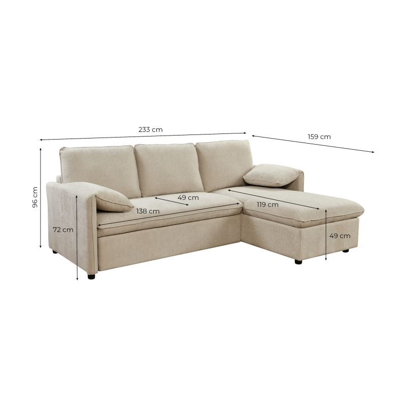 Canapé d'angle réversible convertible en tissu - Jaune