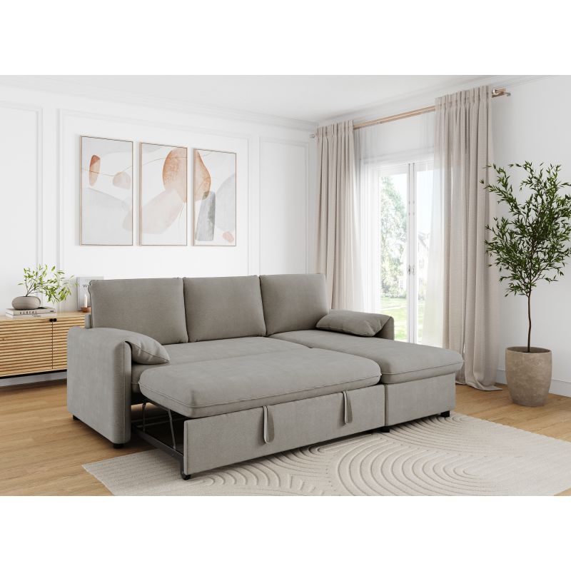 Canapé d'angle réversible convertible en tissu - Gris