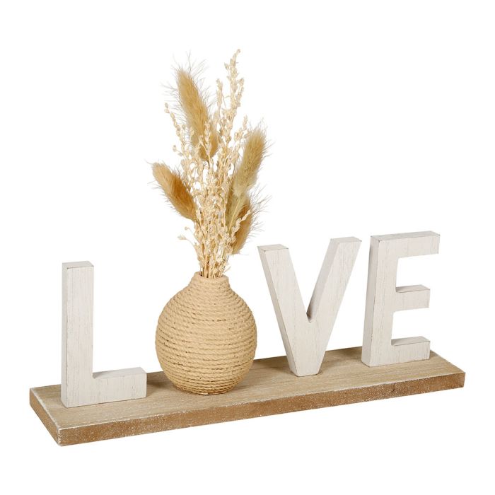 Mots déco en bois avec fleurs séchées 'Love', ajoutant chaleur et romantisme à la décoration intérieure.