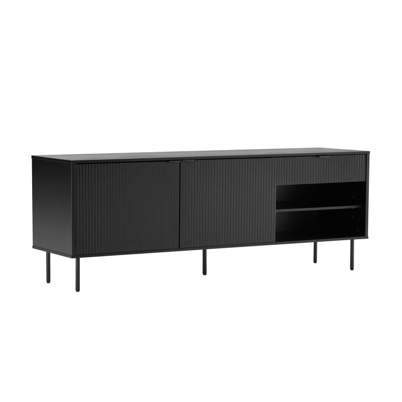 Buffet 2 portes et 1 tiroir à lattes noir - Noir