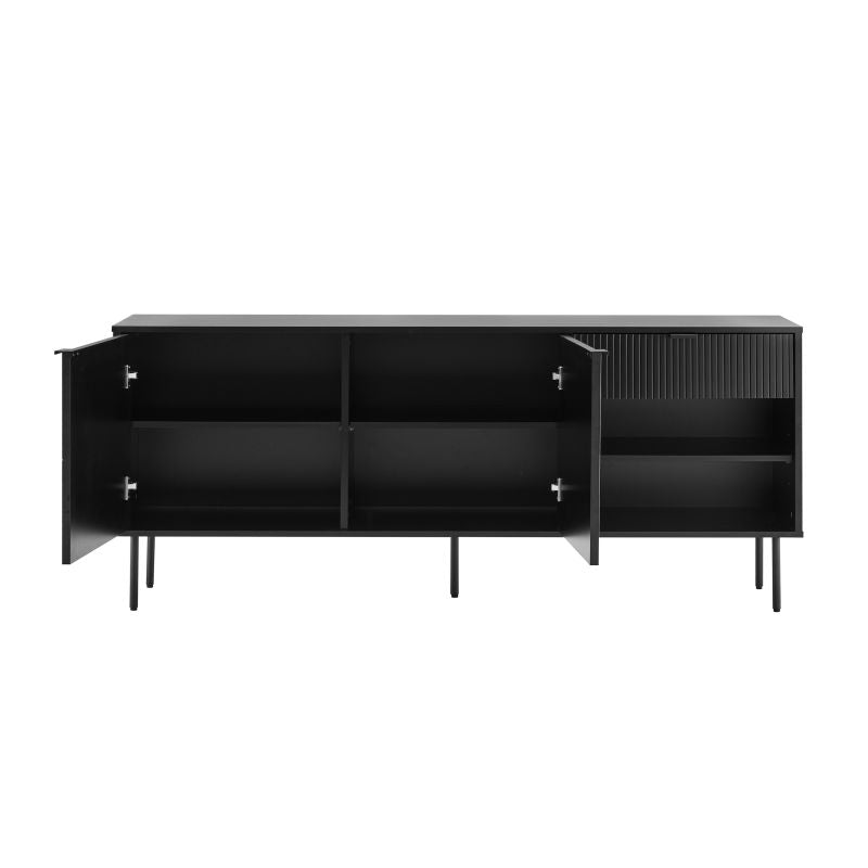 Buffet 2 portes et 1 tiroir à lattes noir - Noir