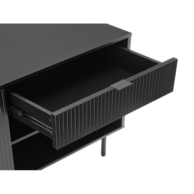 Buffet 2 portes et 1 tiroir à lattes noir - Noir