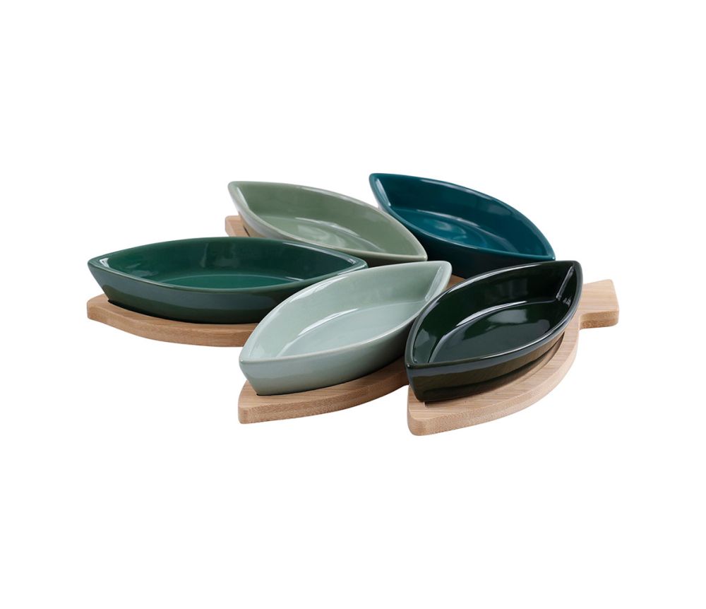 Plateau Apéro Céramique Bambou 'Robin' Vert Marron
