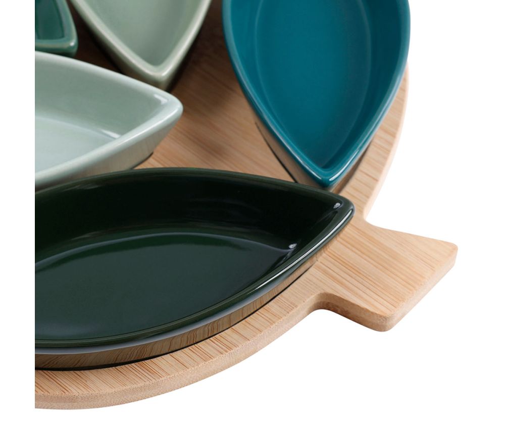 Plateau Apéro Céramique Bambou 'Robin' Vert Marron