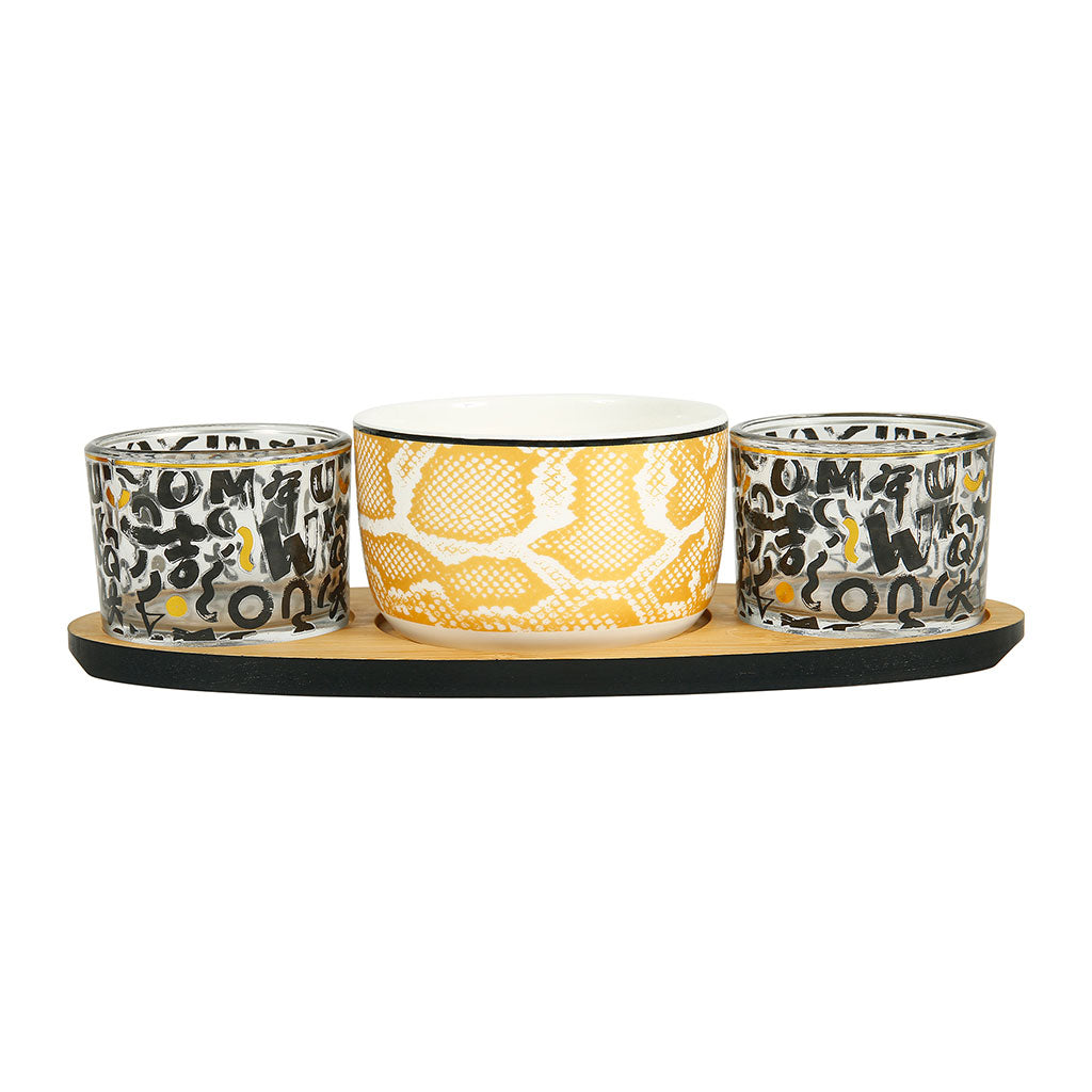 Plateau apéro verre bambou Jaune et Noir