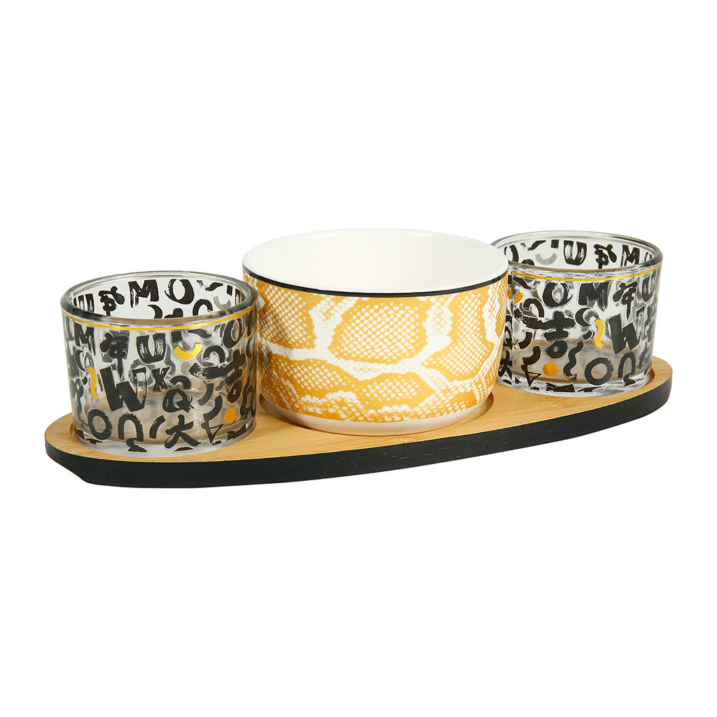 Plateau apéro verre bambou Jaune et Noir