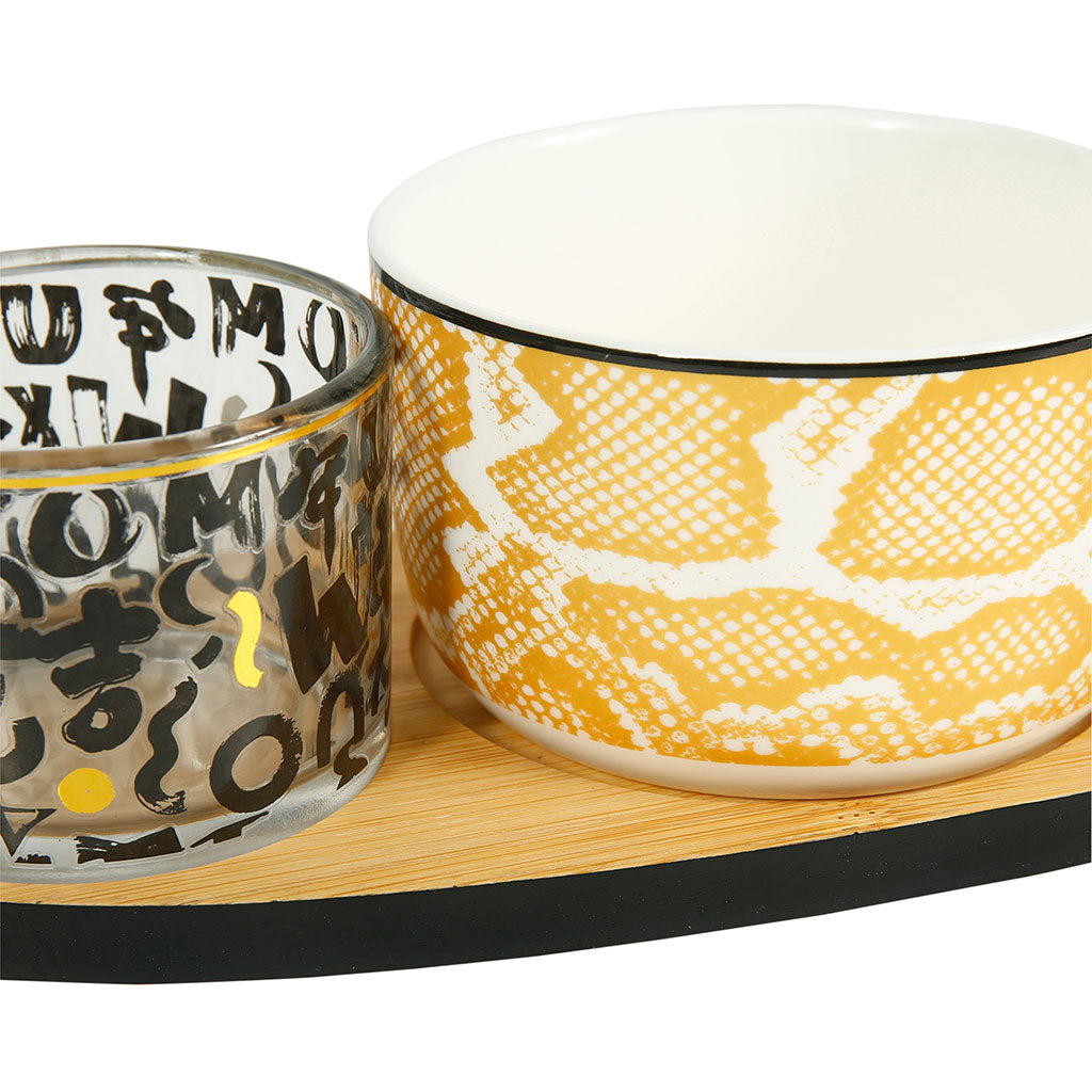 Plateau apéro verre bambou Jaune et Noir