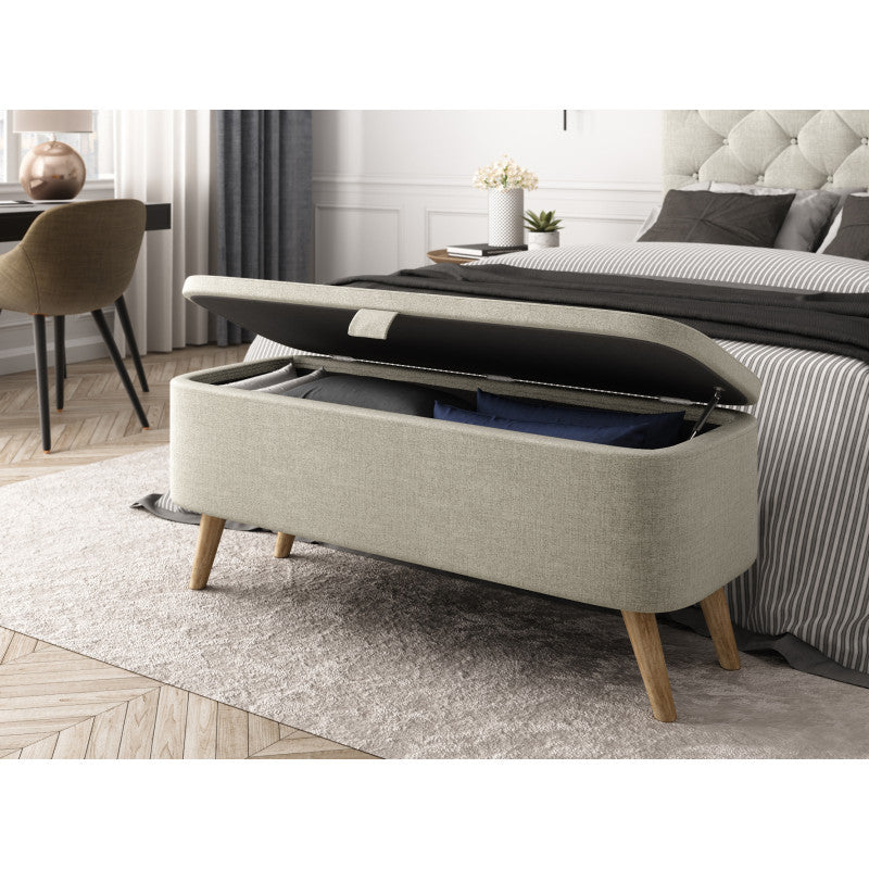 Bout de lit avec rangement en tissu - Beige