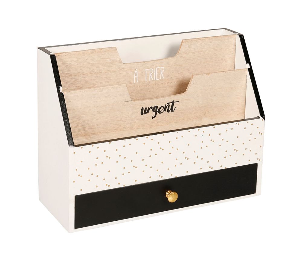 Range-courrier 'urban' noir et blanc avec pois dorés