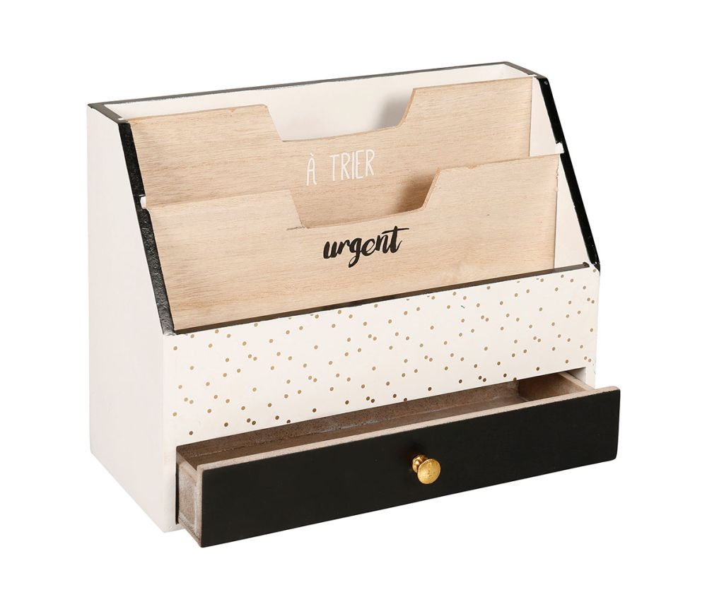 Range-courrier 'urban' noir et blanc avec pois dorés