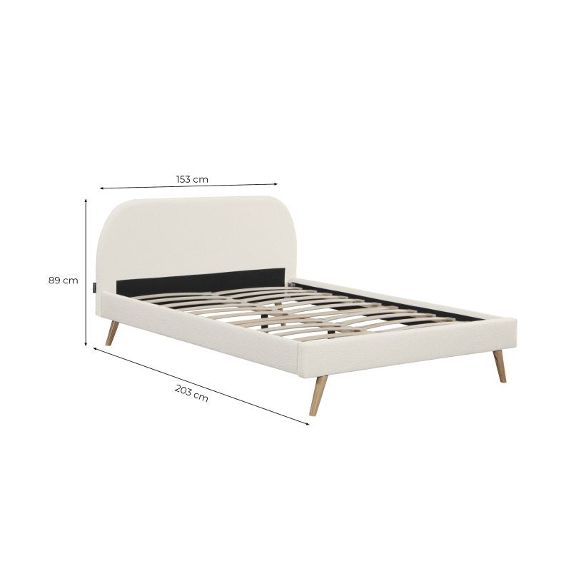 Cadre de lit scandinave avec tête de lit et sommier à lattes en tissu bouclette - Blanc