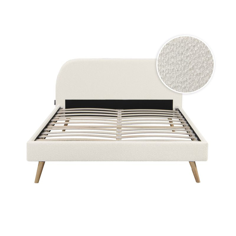 Cadre de lit scandinave avec tête de lit et sommier à lattes en tissu bouclette - Blanc