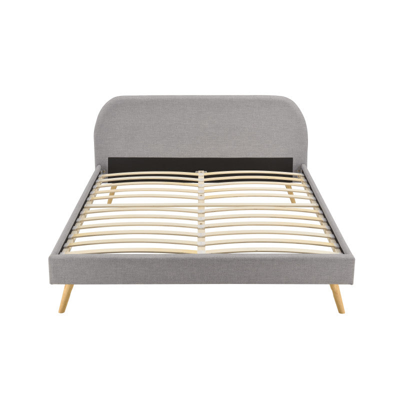Cadre de lit scandinave avec tête de lit et sommier à lattes en tissu - Gris clair