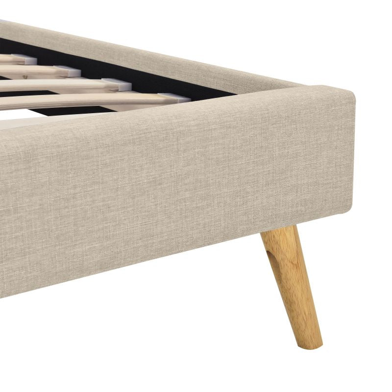 Cadre de lit scandinave avec tête de lit et sommier à lattes en tissu - Beige