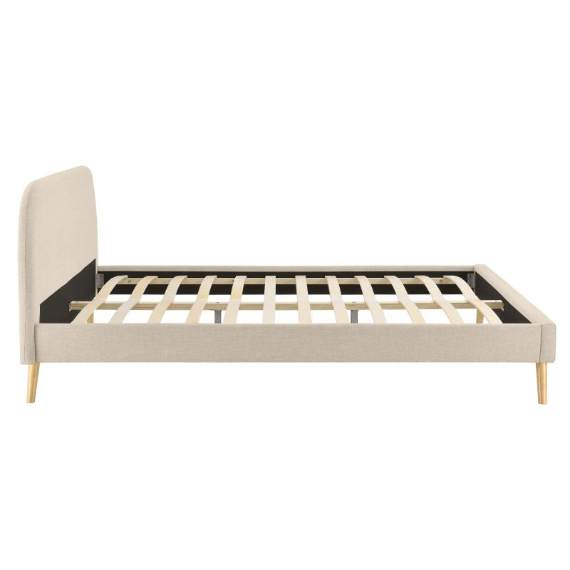 Cadre de lit scandinave avec tête de lit et sommier à lattes en tissu - Beige