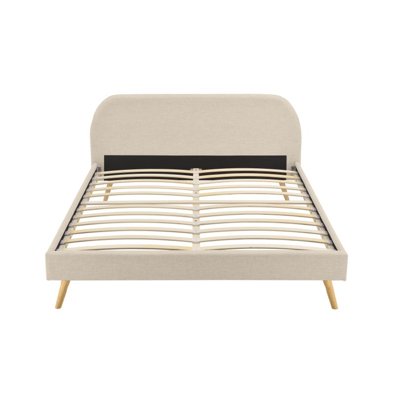 Cadre de lit scandinave avec tête de lit et sommier à lattes en tissu - Beige