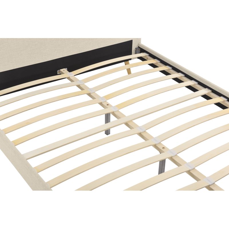 Cadre de lit scandinave avec tête de lit et sommier à lattes en tissu - Beige