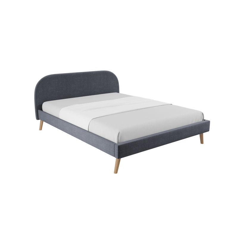 Cadre de lit scandinave avec tête de lit et sommier à lattes en tissu - Gris foncé