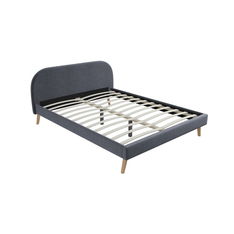 Cadre de lit scandinave avec tête de lit et sommier à lattes en tissu - Gris foncé