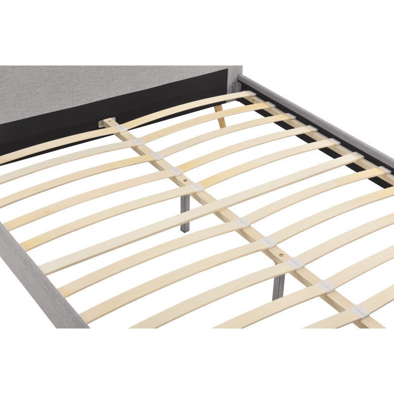 Cadre de lit scandinave avec tête de lit et sommier à lattes en tissu - Gris clair