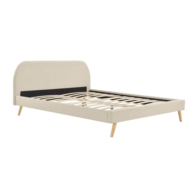 Cadre de lit scandinave avec tête de lit et sommier à lattes en tissu - Beige