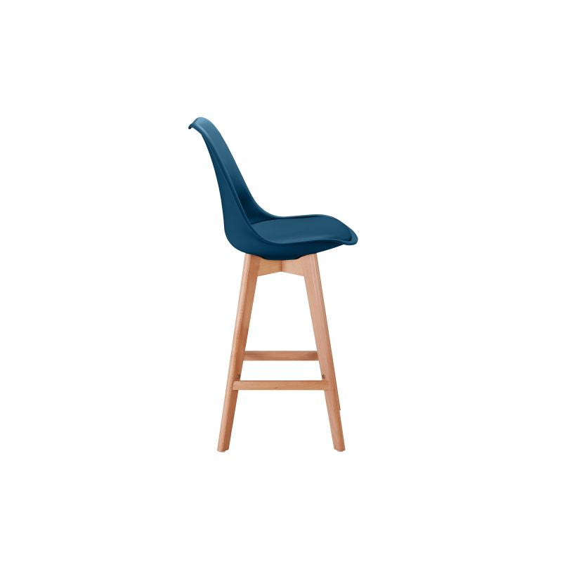 Lot de 2 tabourets de bar scandinave avec pieds bois - Bleu