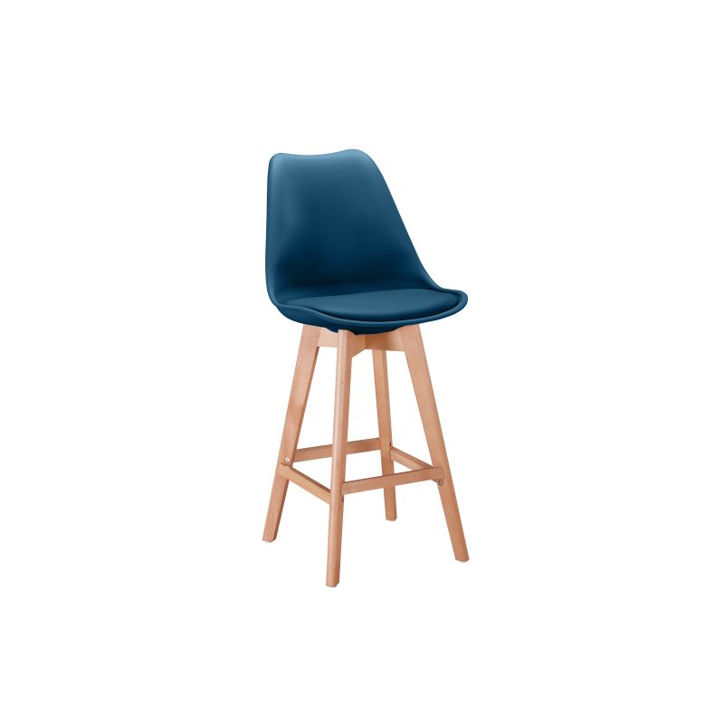 Lot de 2 tabourets de bar scandinave avec pieds bois - Bleu