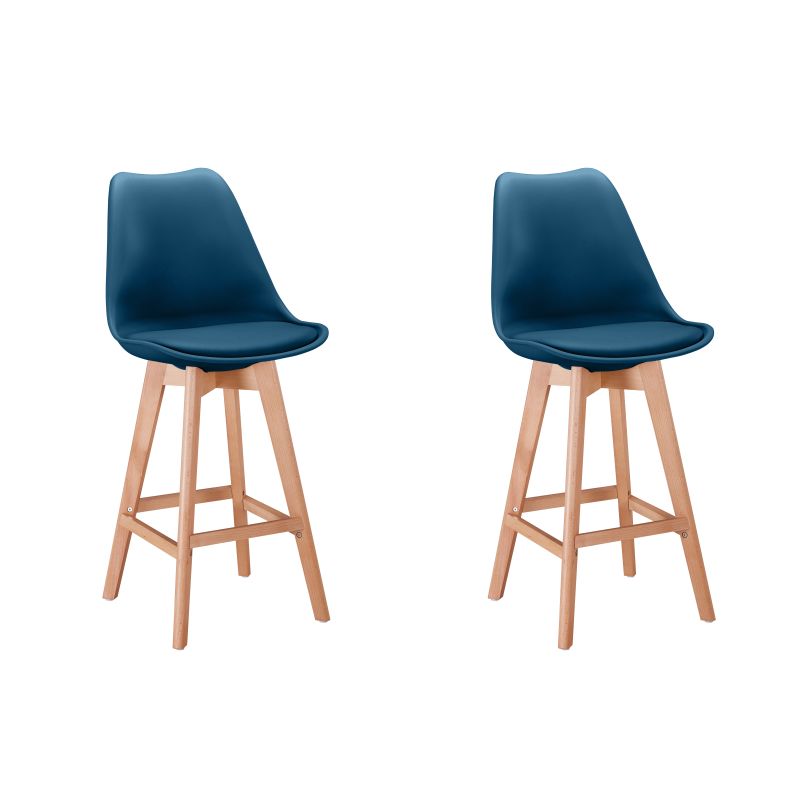 Lot de 2 tabourets de bar scandinave avec pieds bois - Bleu