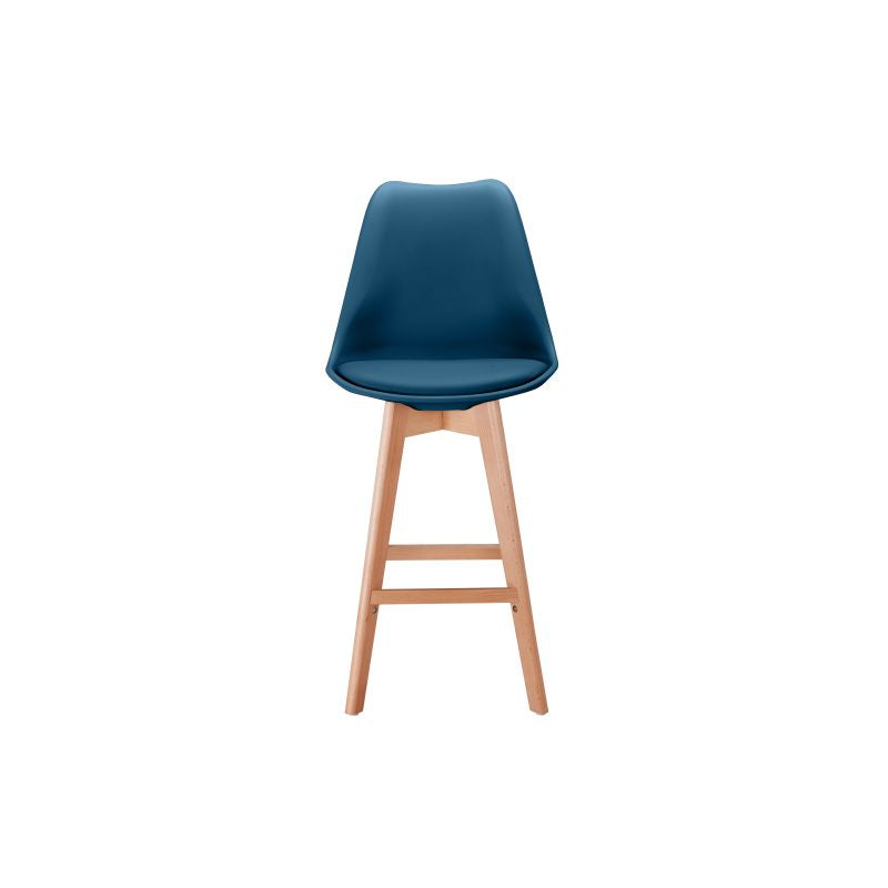 Lot de 2 tabourets de bar scandinave avec pieds bois - Bleu