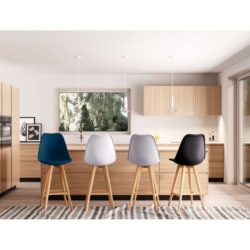Lot de 6 tabourets de bar scandinave avec pieds bois - Bleu