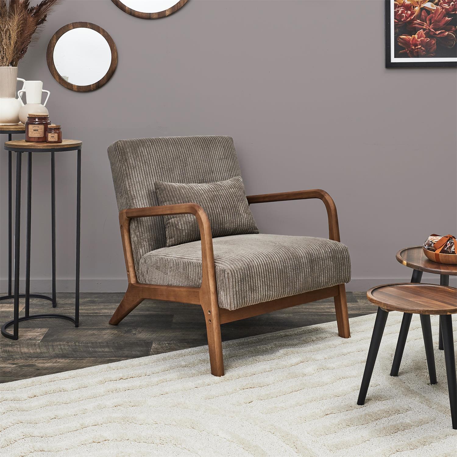 Fauteuil salon côtelé Scott Taupe