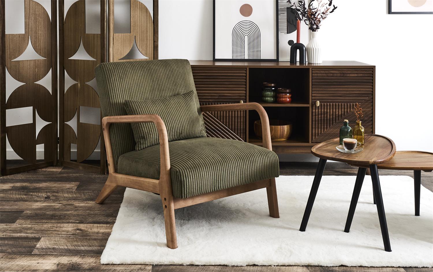 Fauteuil salon côtelé Scott Vert