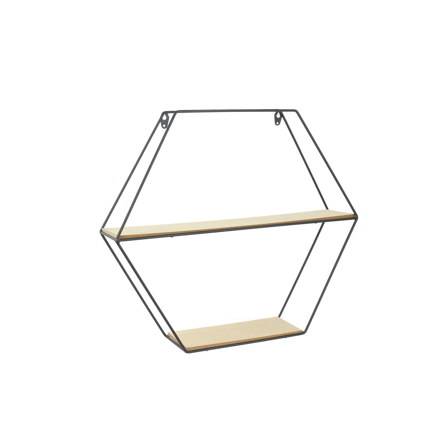 Etagère bois métal hexagonale 46x10x40cm