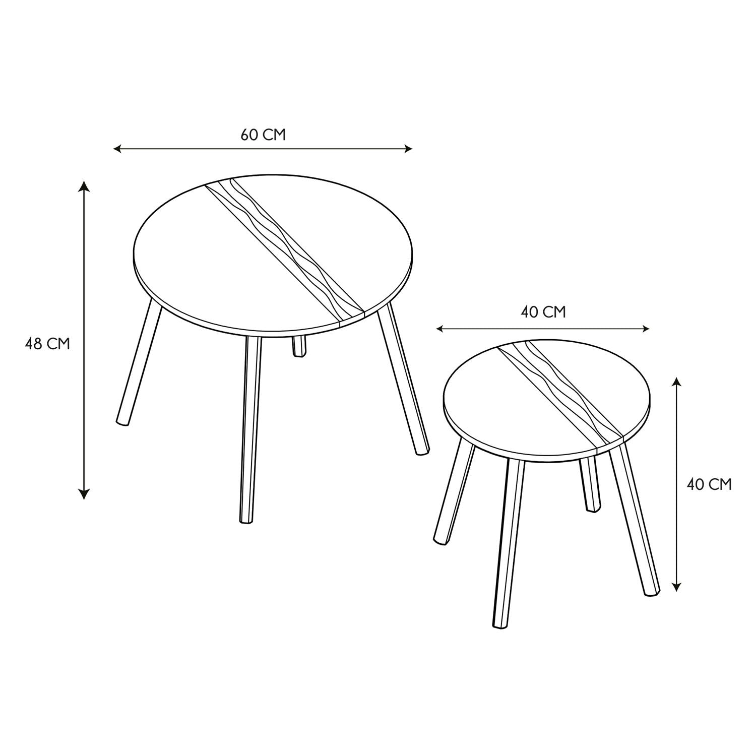 Table gigogne bicolore relief noir x2