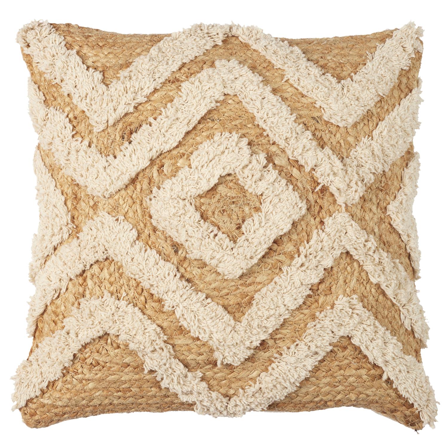 Coussin jute et coton tufte 40x40cm